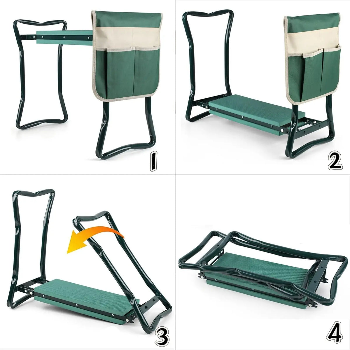Upgraded Foldable Gardening Kneeler-Stool, Sturdy Outdoor Furniture with 6-in Foam Pad, 330 lbs Capacity, Large Tool Pouches, Fully Assembled, Compact Storage, Backless Pain Relief for Women, Widened Size Wider Seat Eases Knee Strain, Holiday Season Gift
