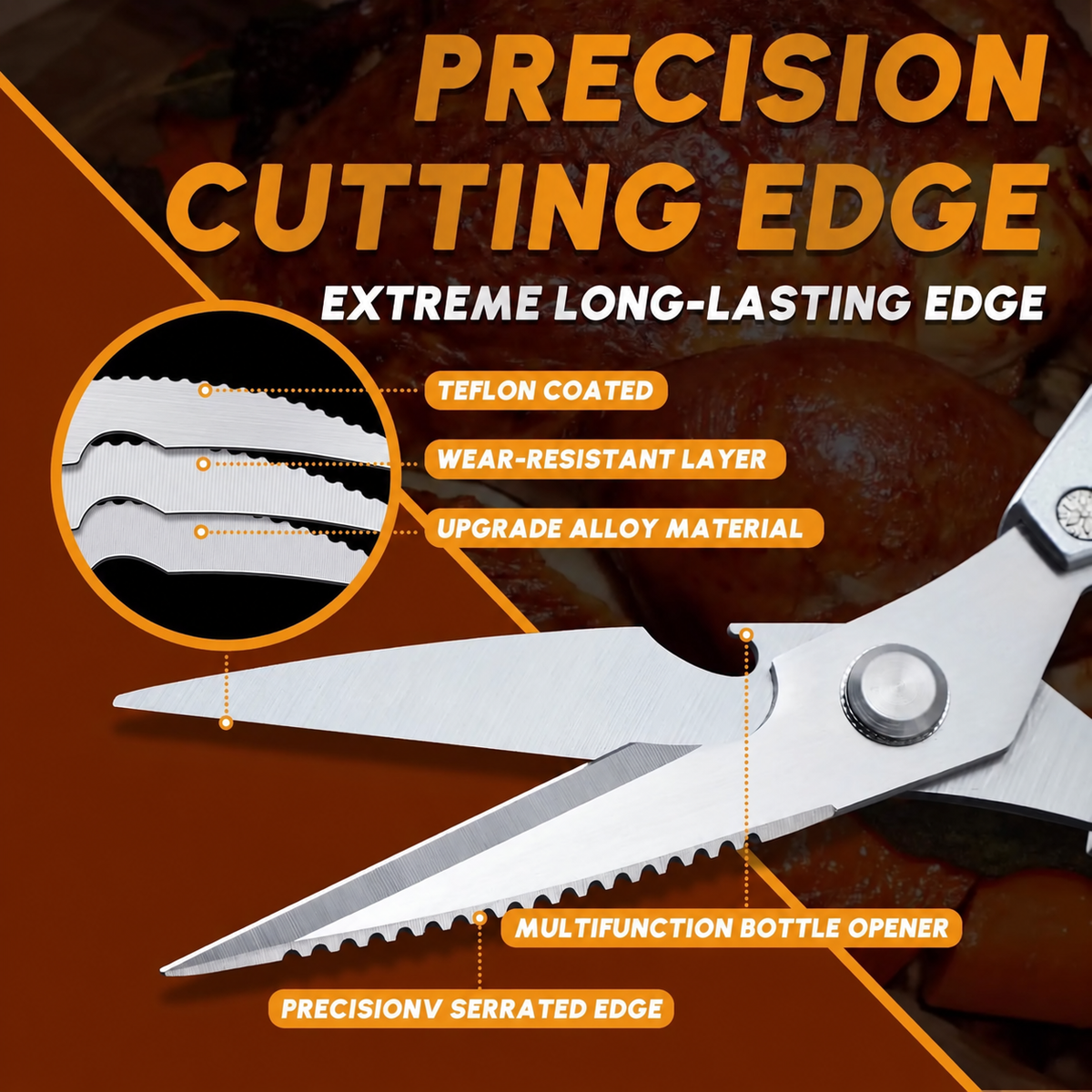 【Summer Sale】Kitchen Scissors All Purpose -FallFreshness- Stainless Steel Kitchen Shears, Sharp Silver Meat Scissors, Dishwasher Safe, Poultry Shears, Japanese Cooking Scissors for Food, Chicken Bones, Christmas Gift!, Pork