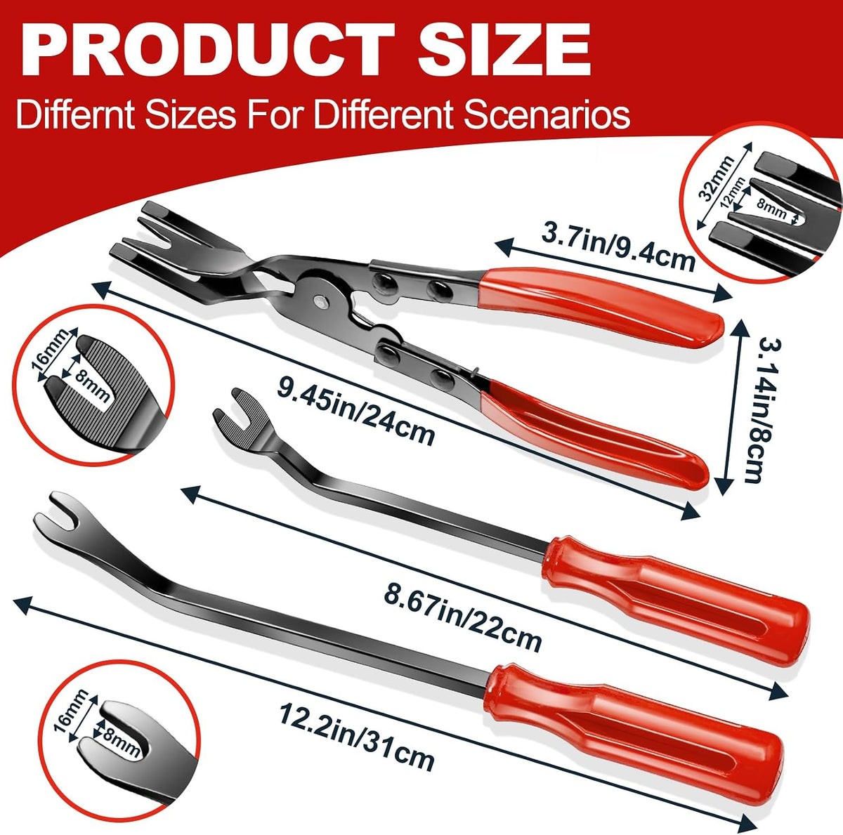 24Pcs Trim Removal Tool Set with Pick & Clip Removal Tool - Red