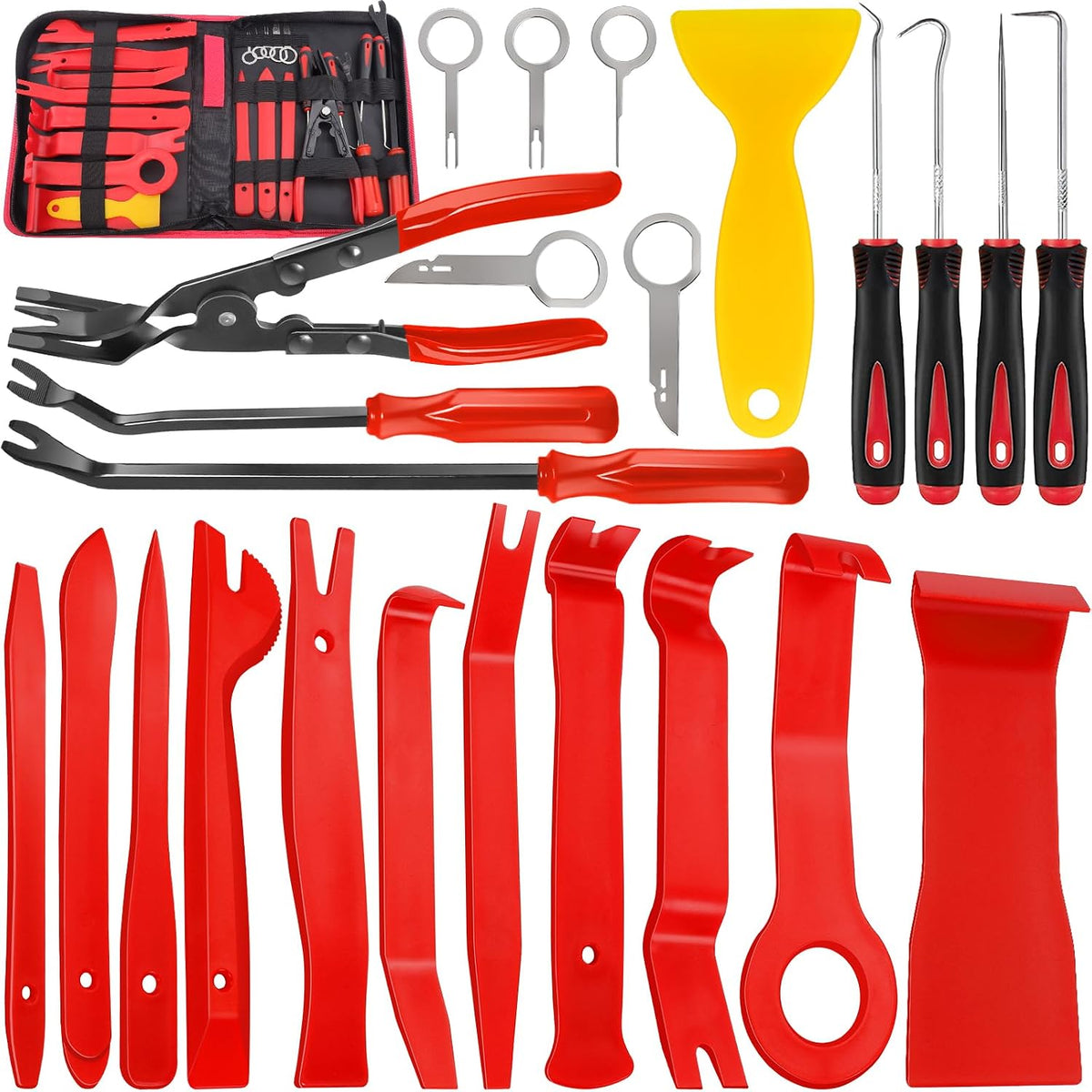 24Pcs Trim Removal Tool Set with Pick & Clip Removal Tool - Red