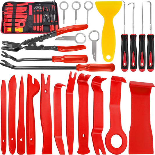 24Pcs Trim Removal Tool Set with Pick & Clip Removal Tool - Red