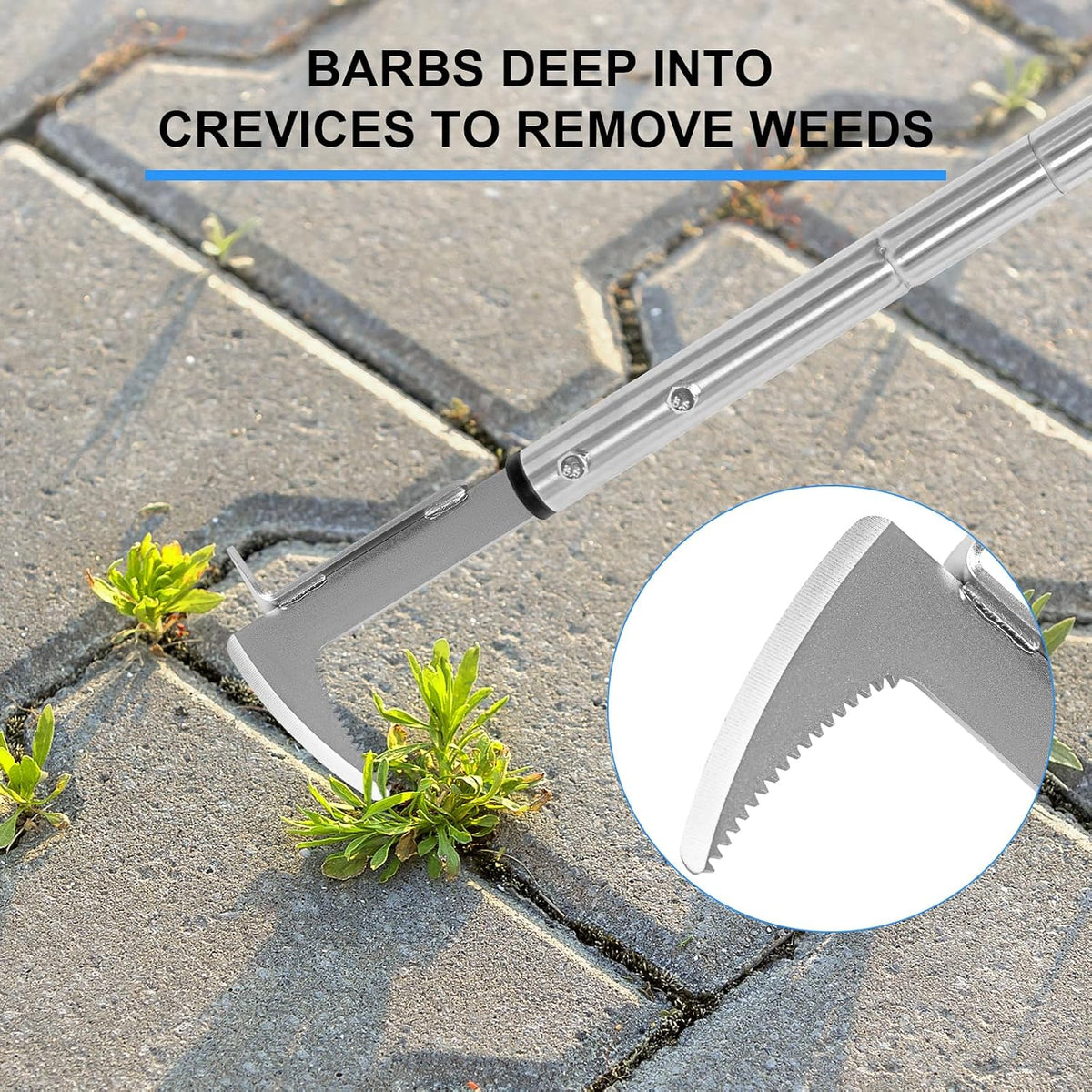 Crack Weeder, Stainless Steel Manual Crevice Weeding Tool, Long Handle Weed Grabber Remover, L-Shaped Manual Weeder Puller, Durable Crevice Weeding Tool for Sidewalk Garden Patio Lawn