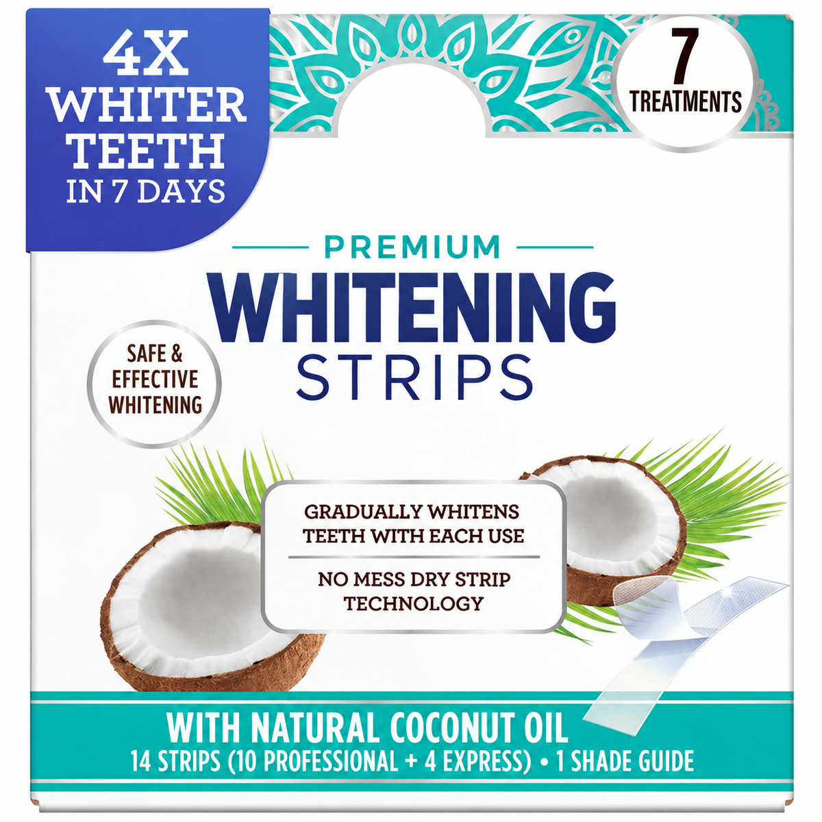 Whitening Strips, 7-day treatment (7 Packets - 2 Strips per pack) - Non-Slip, Dry Strip Technology