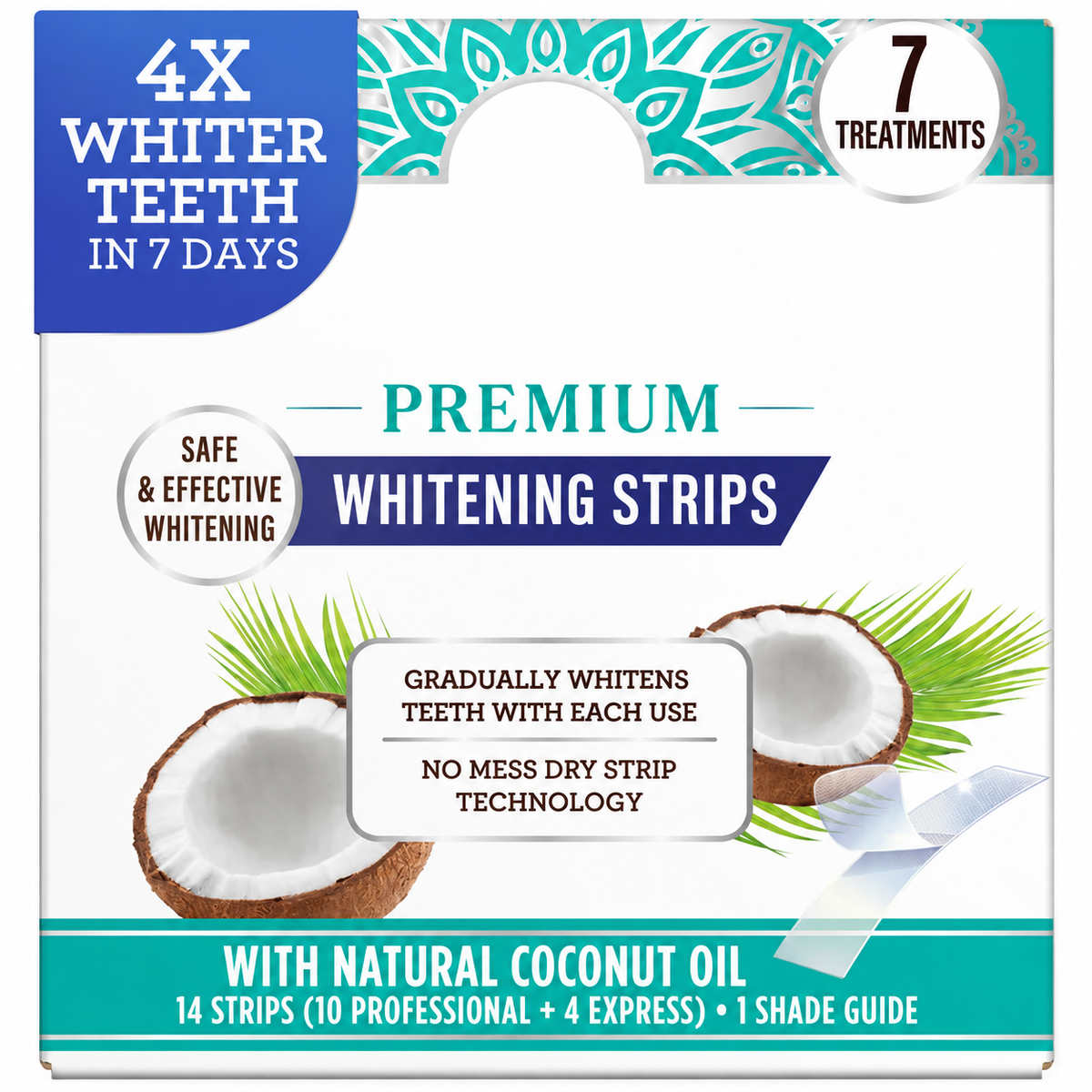 Whitening Strips, 7-day treatment (7 Packets - 2 Strips per pack) - Non-Slip, Dry Strip Technology