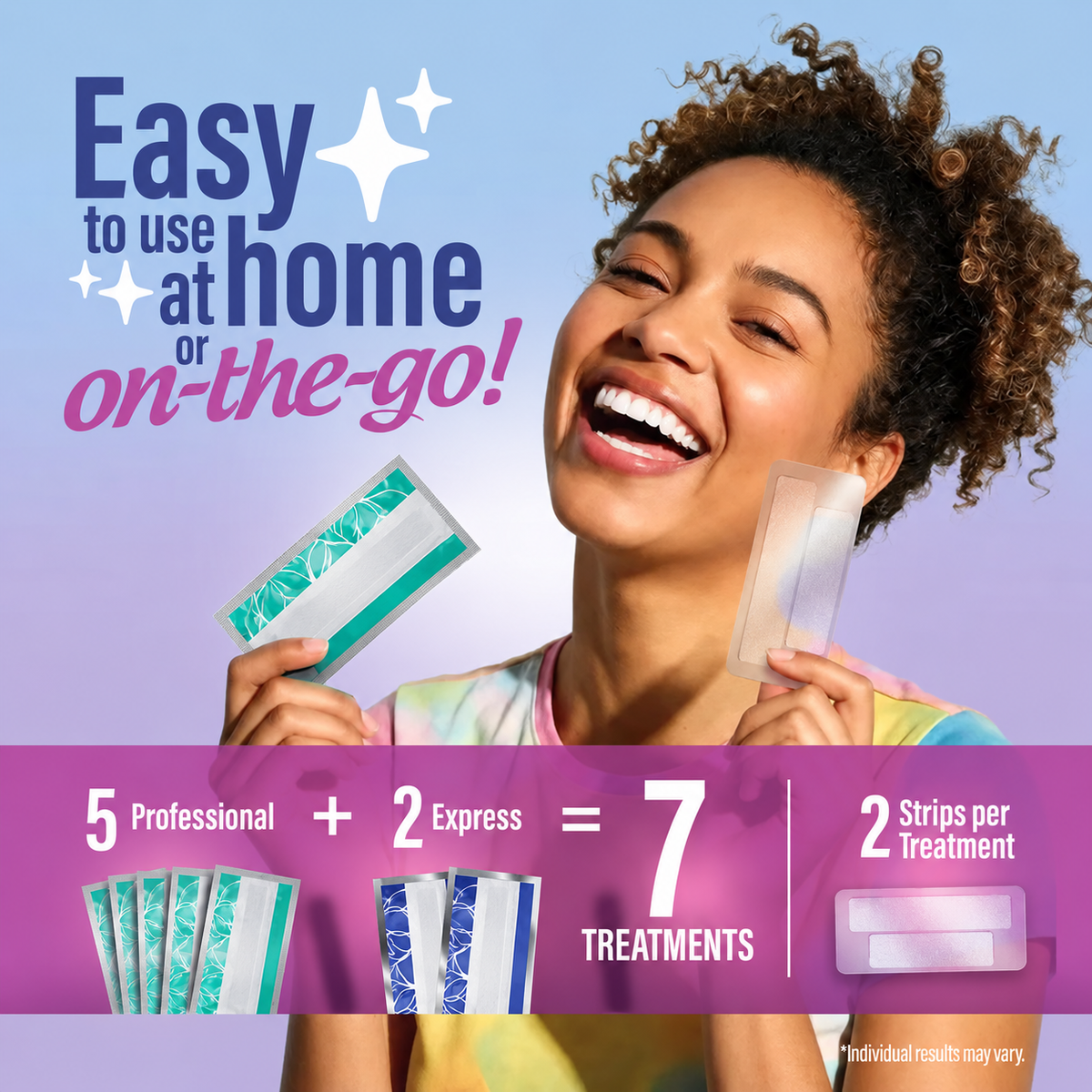 Whitening Strips, 7-day treatment (7 Packets - 2 Strips per pack) - Non-Slip, Dry Strip Technology