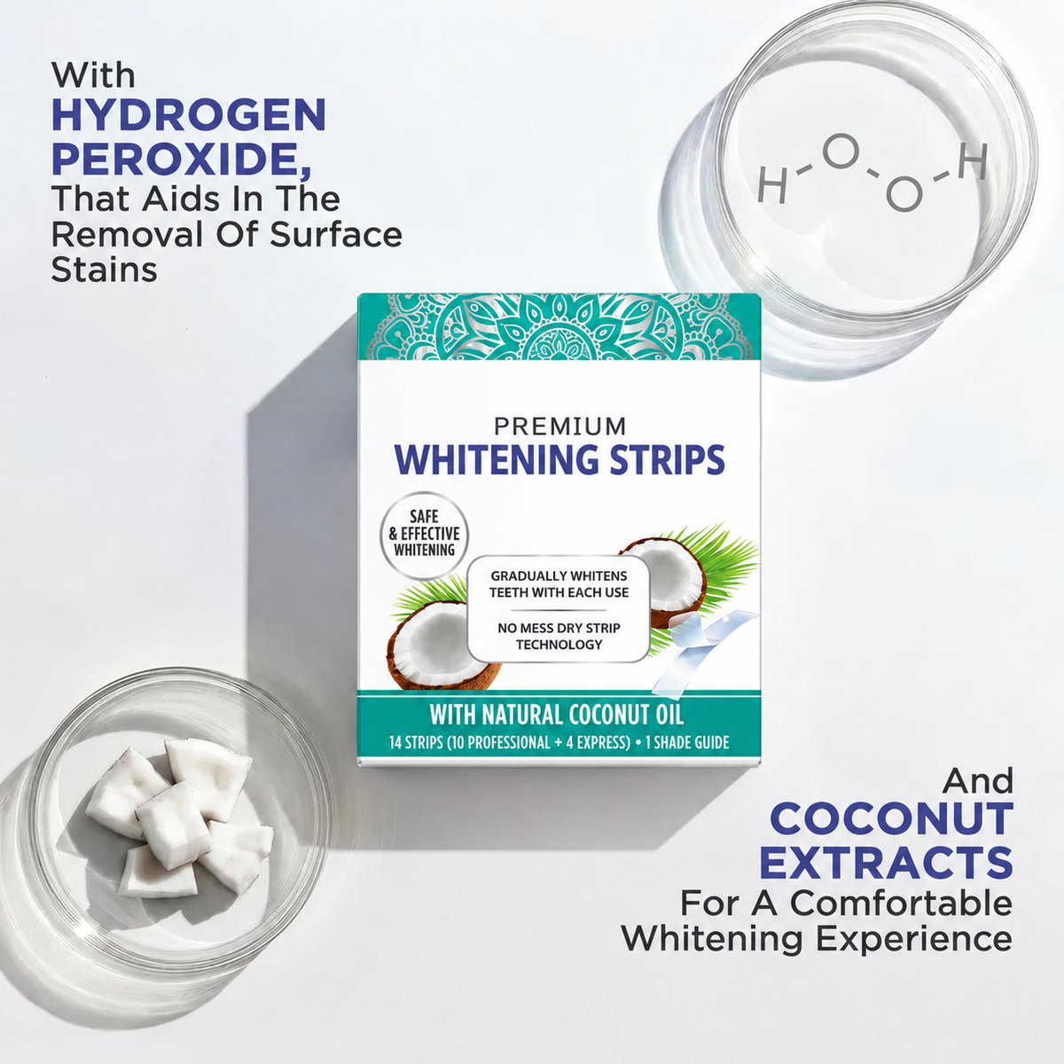 Whitening Strips, 7-day treatment (7 Packets - 2 Strips per pack) - Non-Slip, Dry Strip Technology